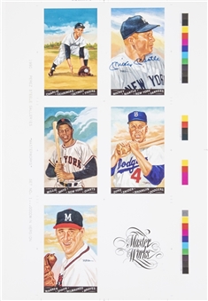 1990 Perez-Steele "Masterworks" Hall of Fame Postcards Five-Card Uncut Sheet – Signed by Mickey Mantle! (Beckett)
